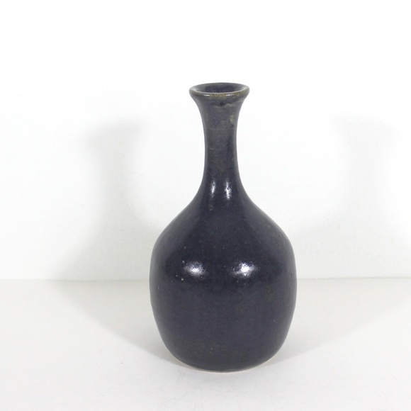 Vintage Signed Studio Pottery Bottle Neck Vase Blue - Picture 1 of 10